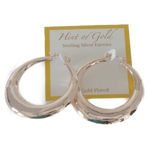 Hint of‎ Gold Sterling Silver Puffed Hoop Earrings